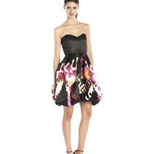 PARKER Remi Black Satin‎ Print Strapless Fit & Flare Party Dress 2 Hoco